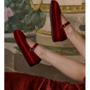 Flabelus Brand new, Never worn Trendy Chic Burgundy Velvet Mary Jane Flats